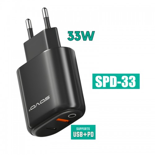 SOVO Racer SPD-33 USB + PD 33W Built-in Intelligent Chip Fast Charging Adapter 